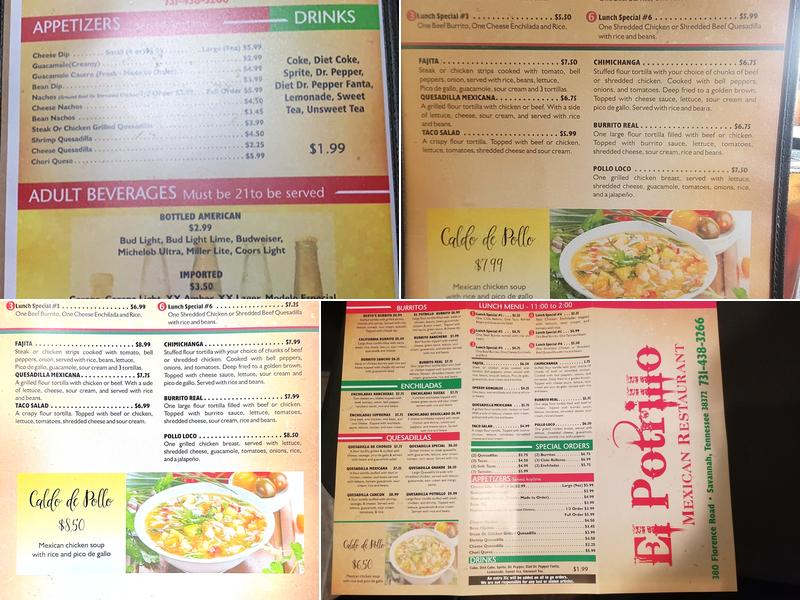 El Potrillo Mexican Restaurant Menu