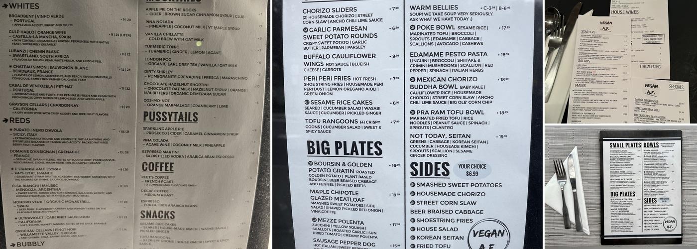Vegan A.F. Menu