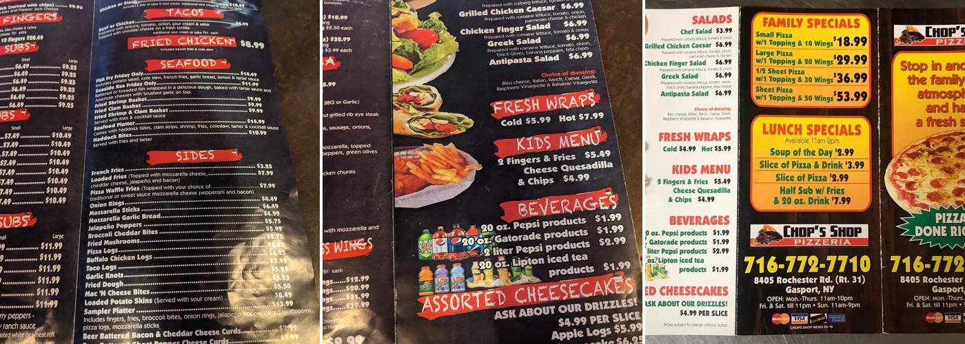 Chop's Bar and Grill Menu