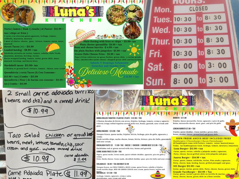 Luna's Kitchen Menu