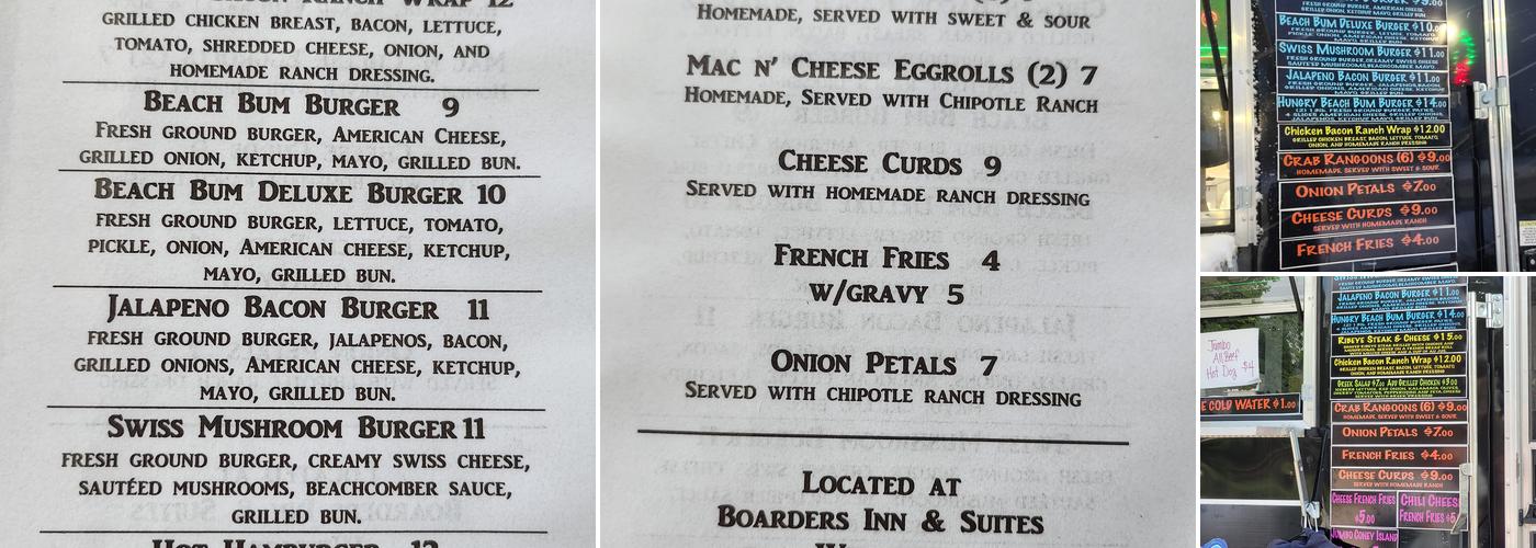 Beachcomber Cafe Menu