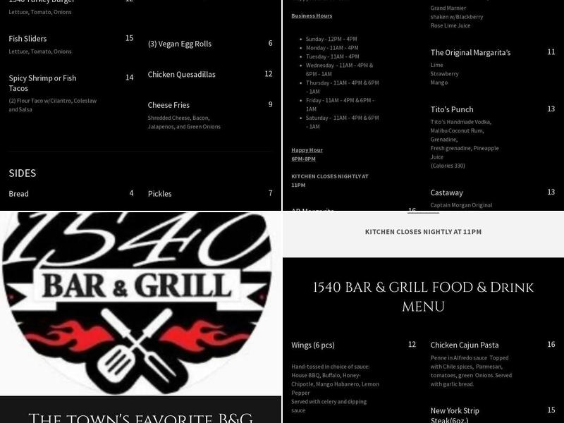 1540 Bar & Grill Menu