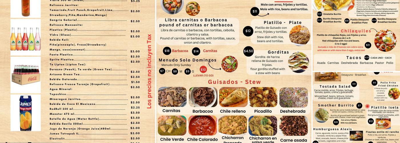 Tortilleria Isela Menu