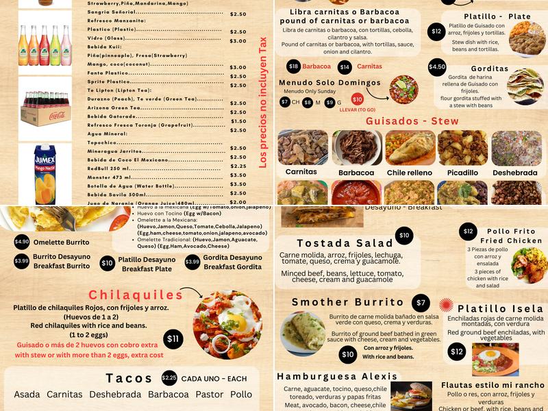 Tortilleria Isela Menu