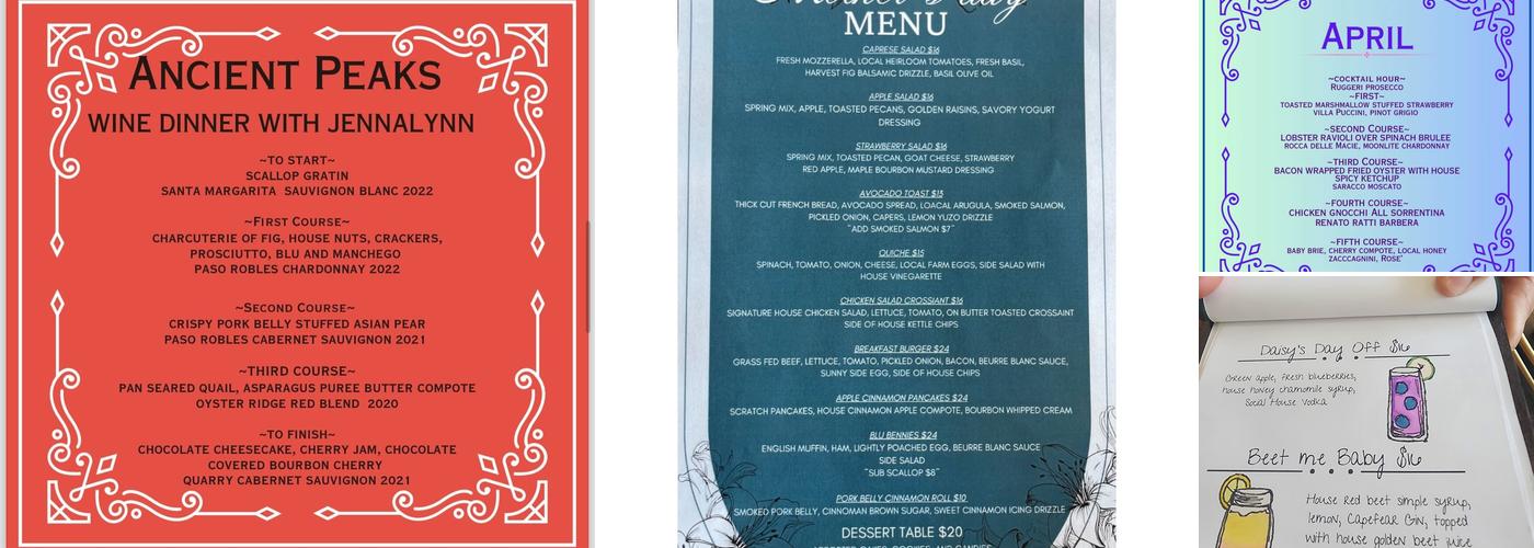 Blu Farm to Table Menu