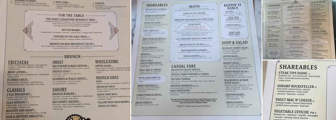 The Vault Downtown Menu