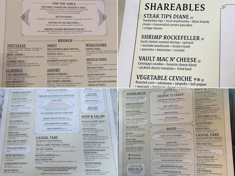 The Vault Downtown Menu