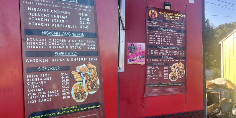 Hiro hiro hibachi Menu