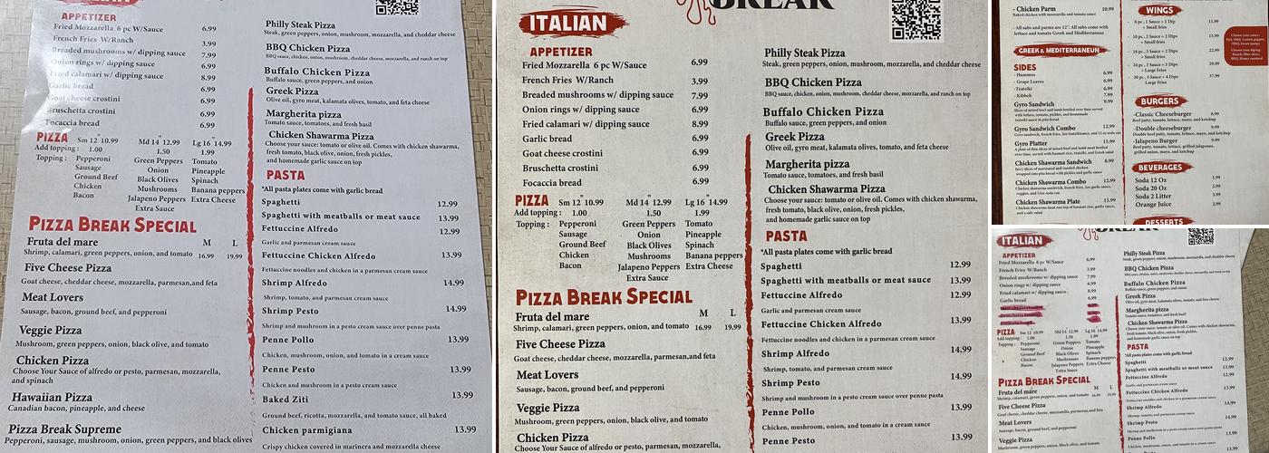 Pizza Break Menu