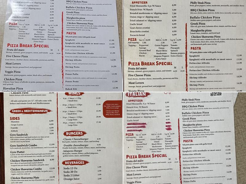 Pizza Break Menu