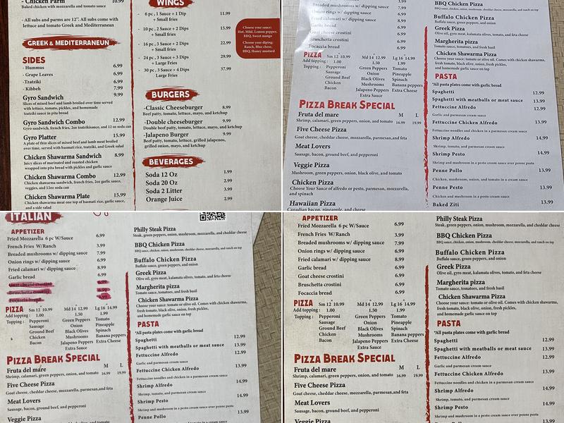 Pizza Break Menu