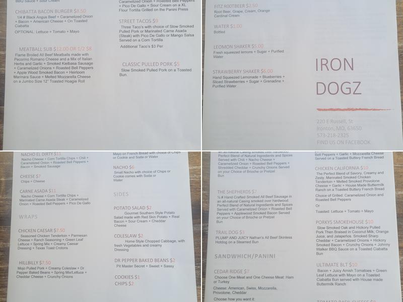 Iron Dogz Menu