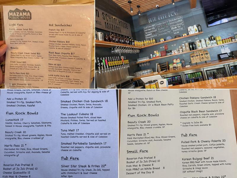 Mazama Public House, An OSB Place Menu