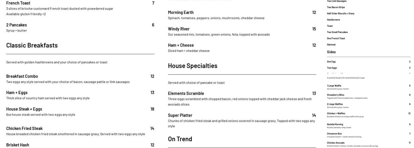 Elements kitchen + bar Menu