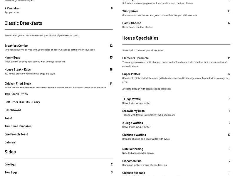 Elements kitchen + bar Menu