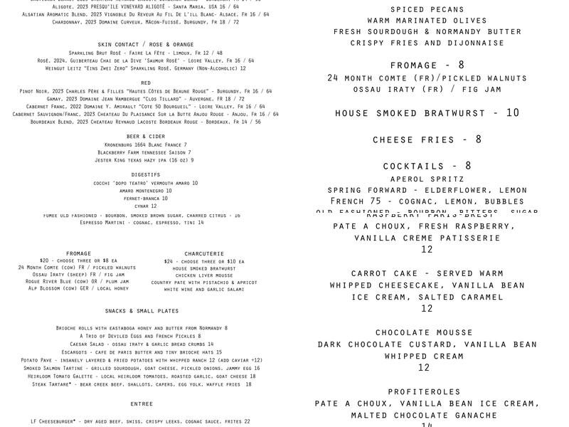La Fête Menu
