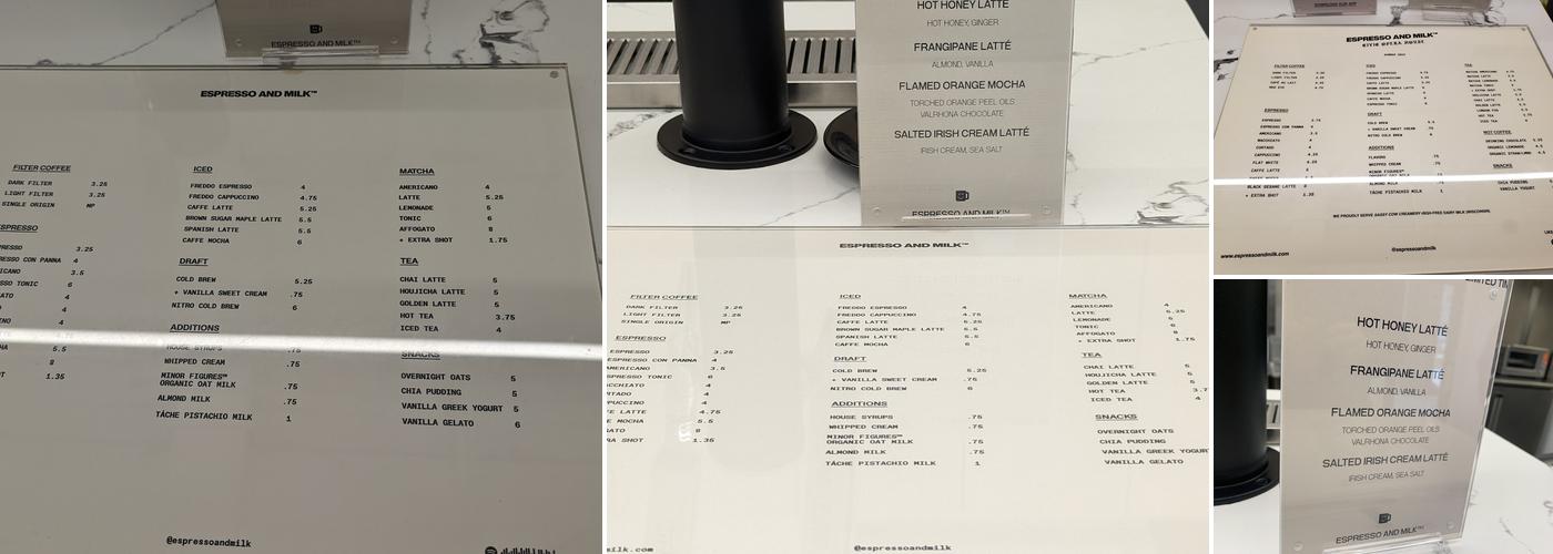 ESPRESSO AND MILK Menu