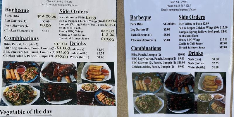 Turo-Turo (Point Point) Menu