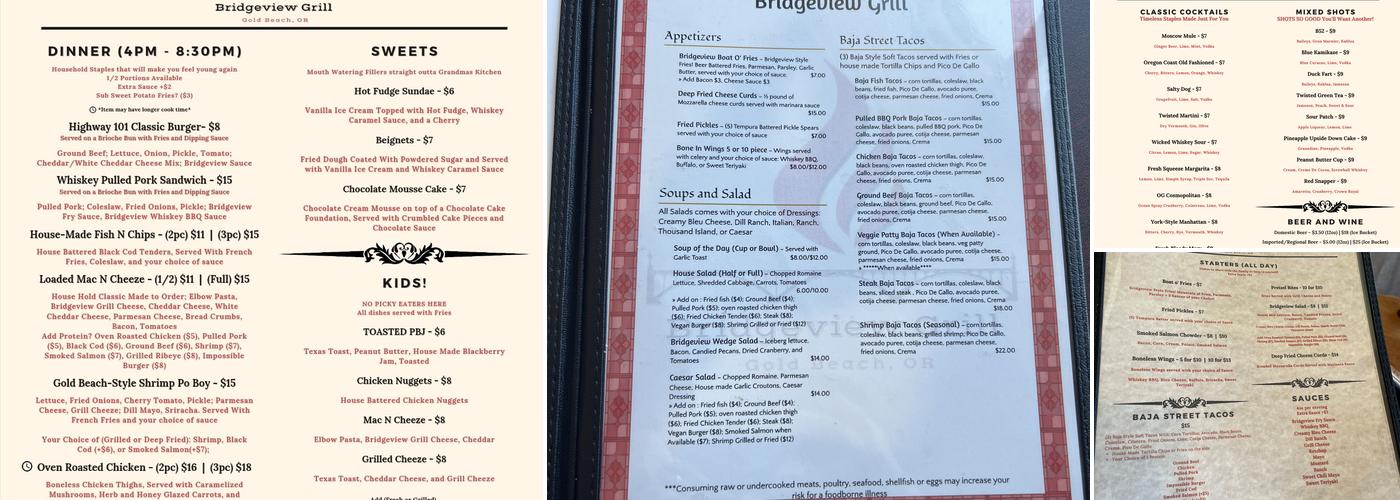 Bridgeview Grill Menu