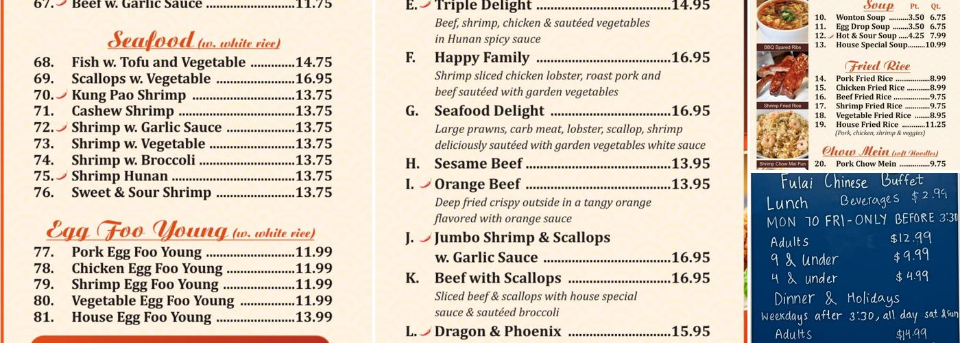 Fu lai China buffet Menu