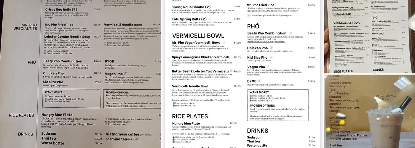 Mr Pho Menu
