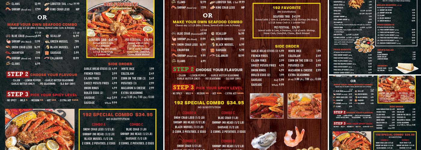 192 Crab & Lobster Juicy Seafood and Bar Restaurant Menu