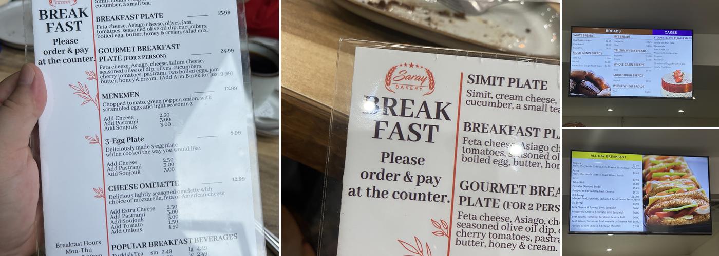 Saray Bakery Menu