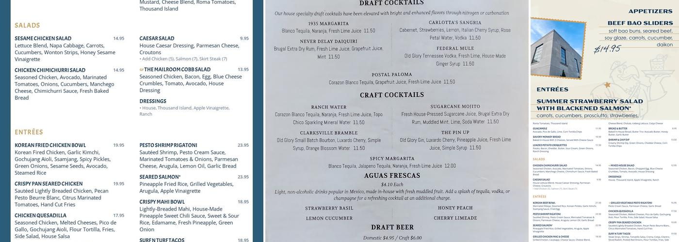 The Mailroom Menu