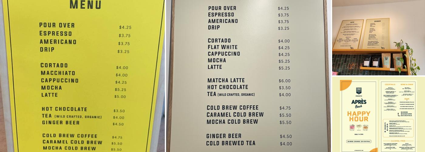 Kits Beach Coffee Menu