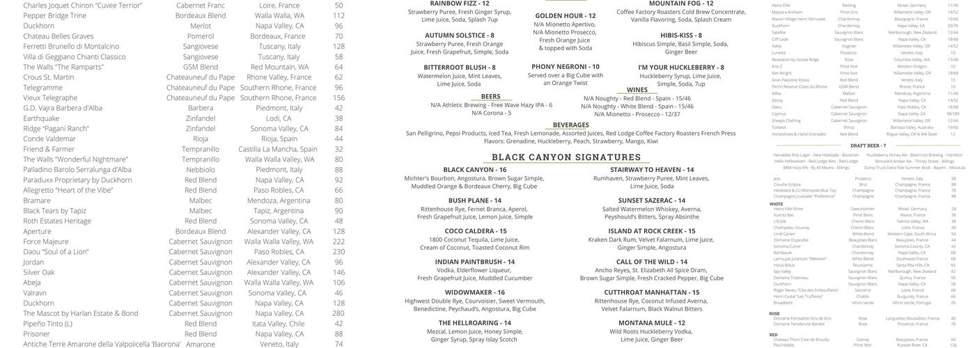 Black Canyon Bistro Menu
