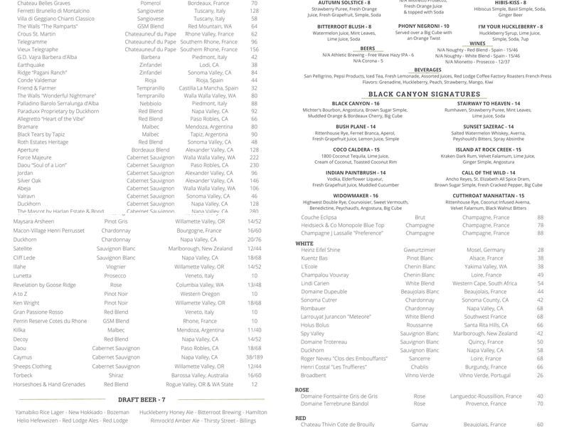 Black Canyon Bistro Menu