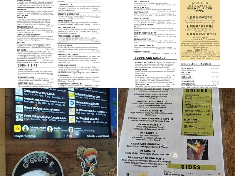 Tony Harpers Pizza and Clam Shack Menu