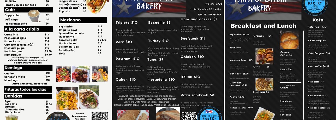 Cuisine & Bakery Menu