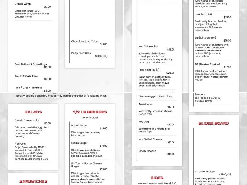 Mean Ptown Burgers Menu