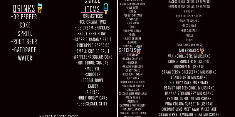 Sno-Balls Plus Menu