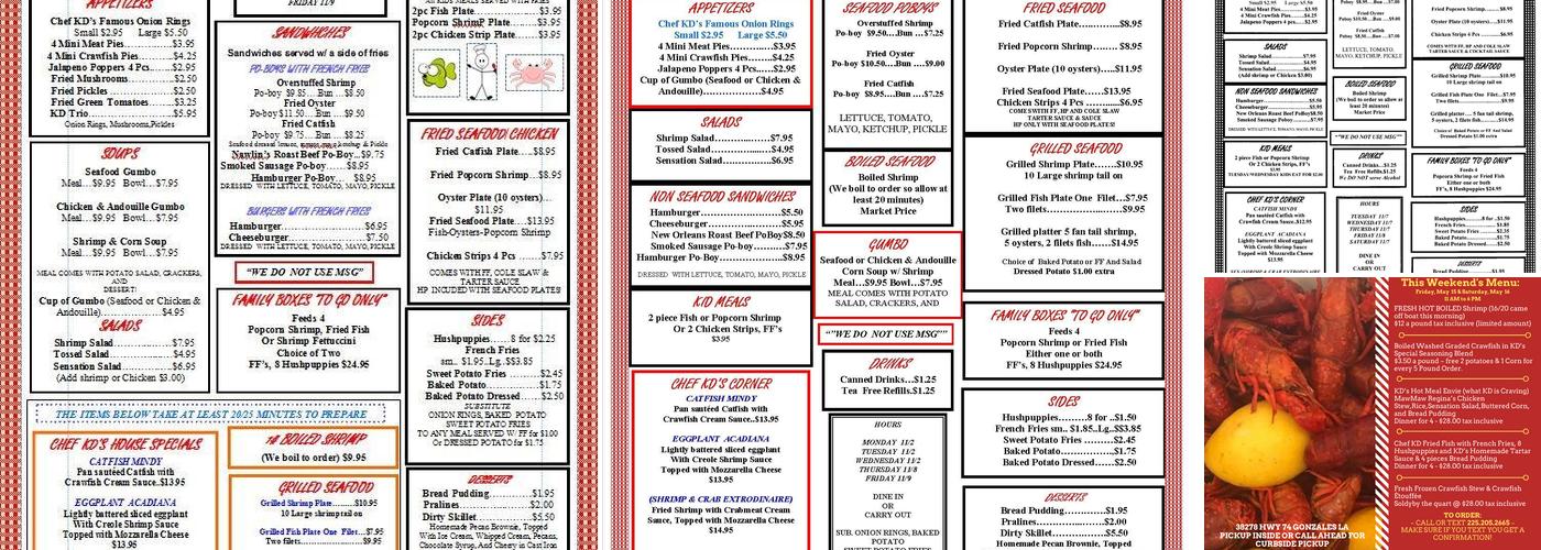 Chef KD Louisiana Legends Menu