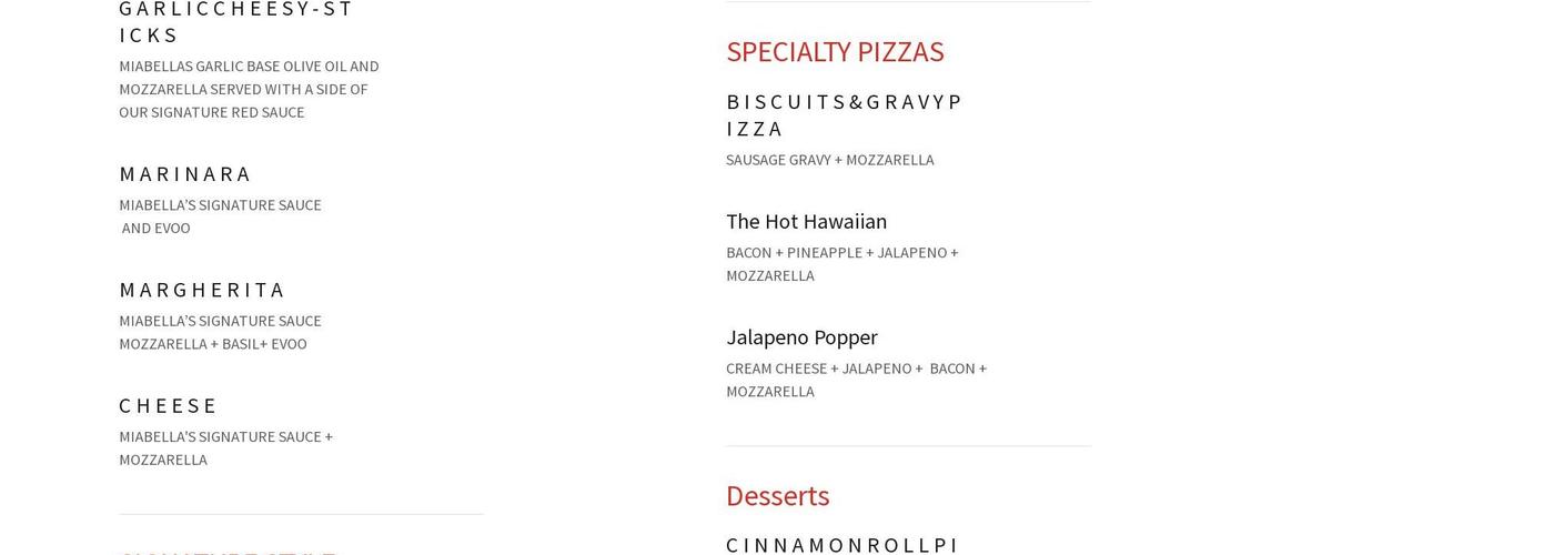 MiaBella's Wood Fired Pizza and Catering Menu