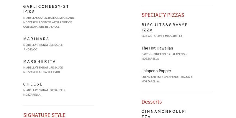 MiaBella's Wood Fired Pizza and Catering Menu