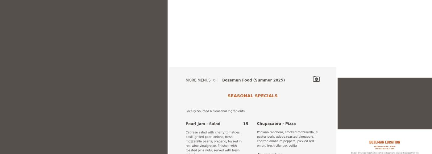 Bridger Brewing Menu