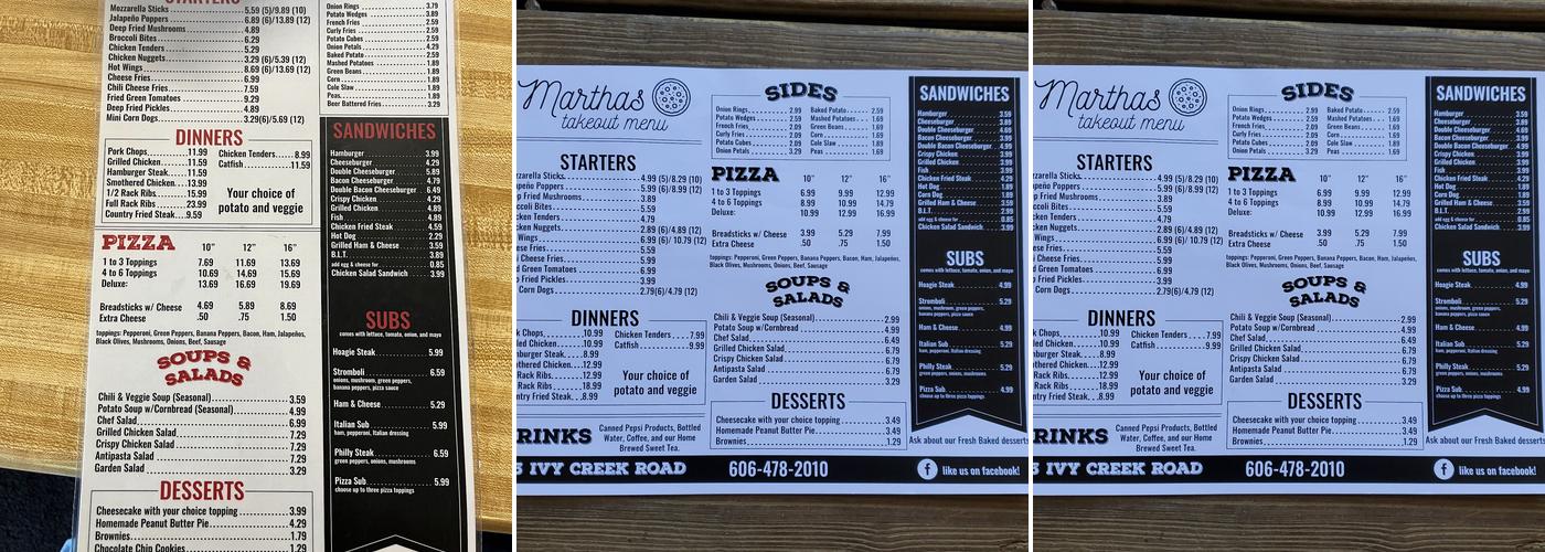 Martha's Menu