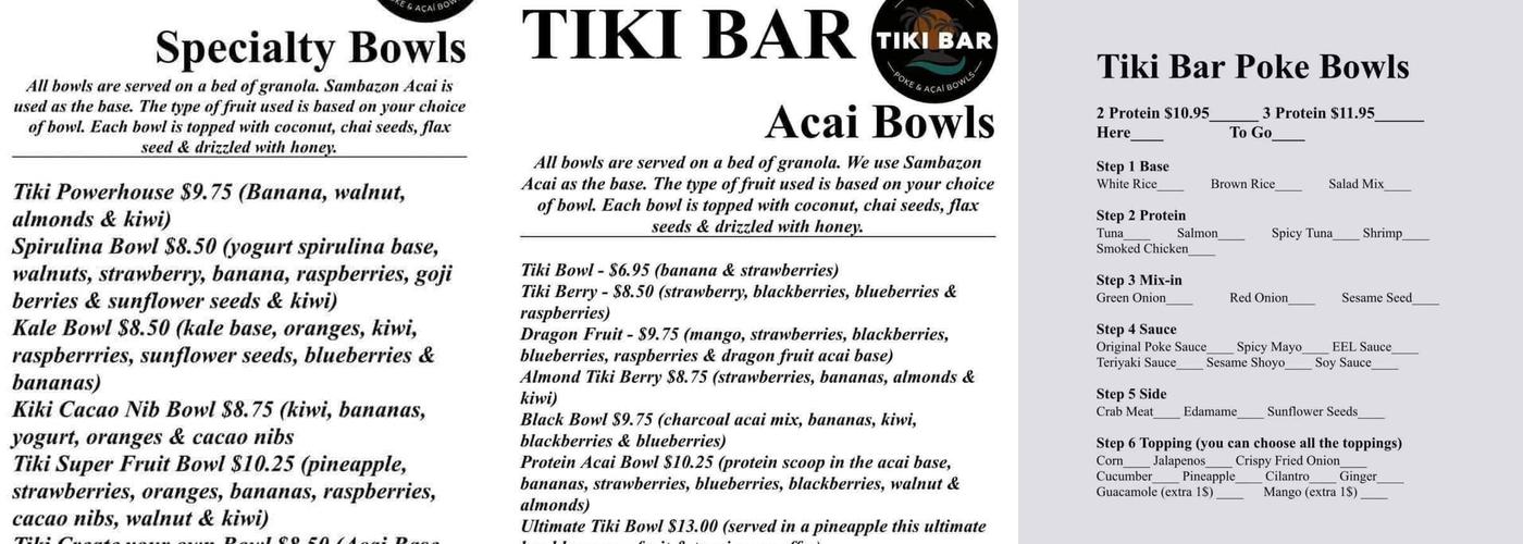 Tiki G's Shaved Ice/Acai Menu