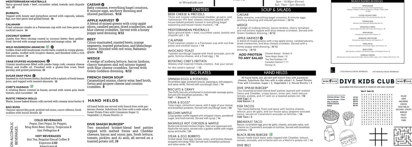 Wine Dive + Kitchen Menu