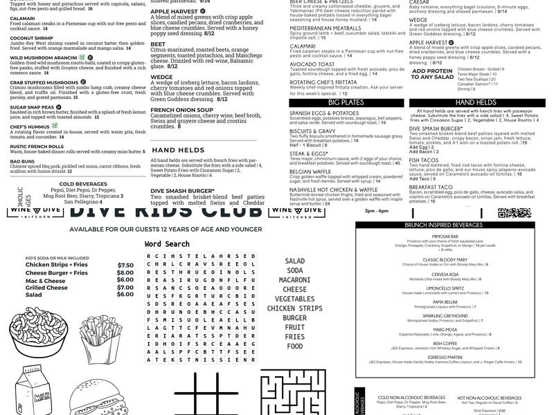 Wine Dive + Kitchen Menu