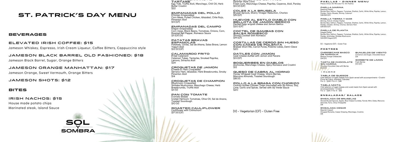 Sol Y Sombra Menu