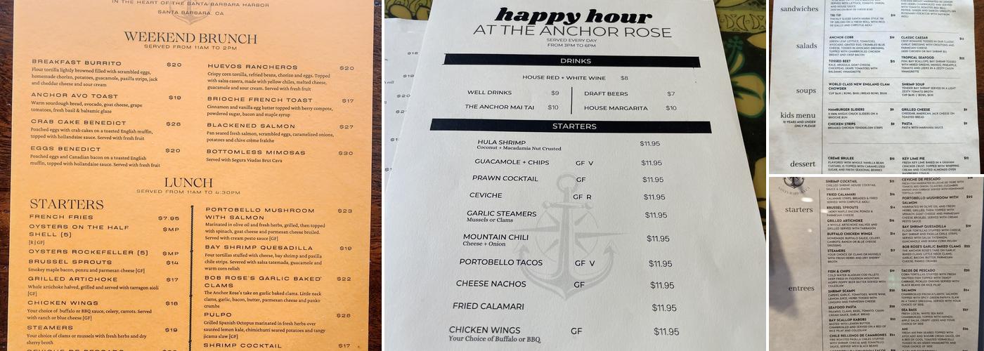 The Anchor Rose Menu