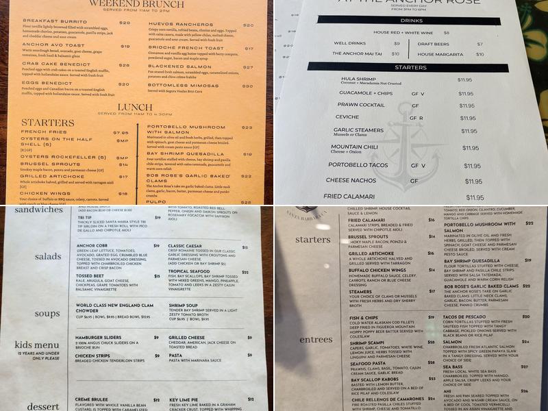 The Anchor Rose Menu