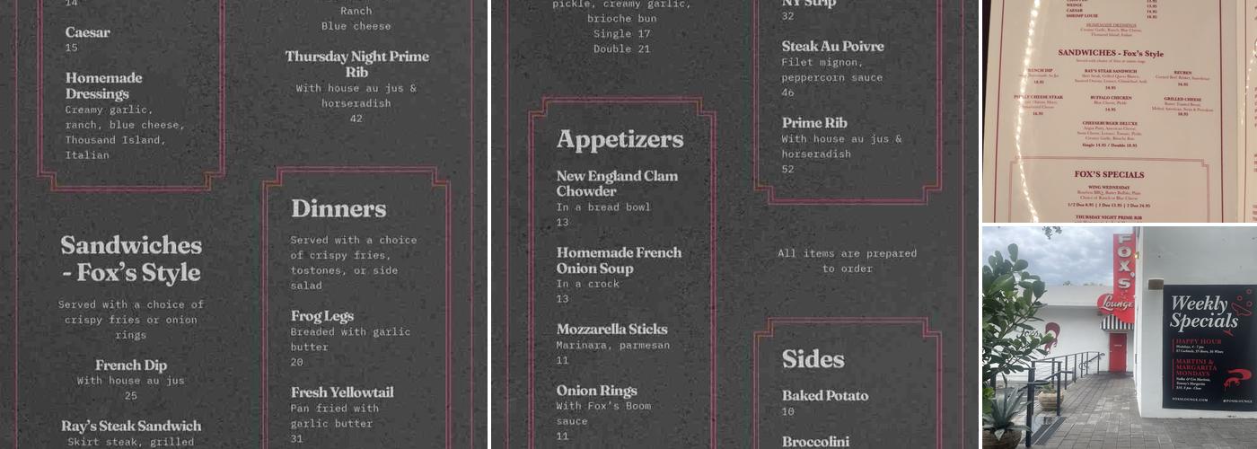 Fox's Lounge Menu
