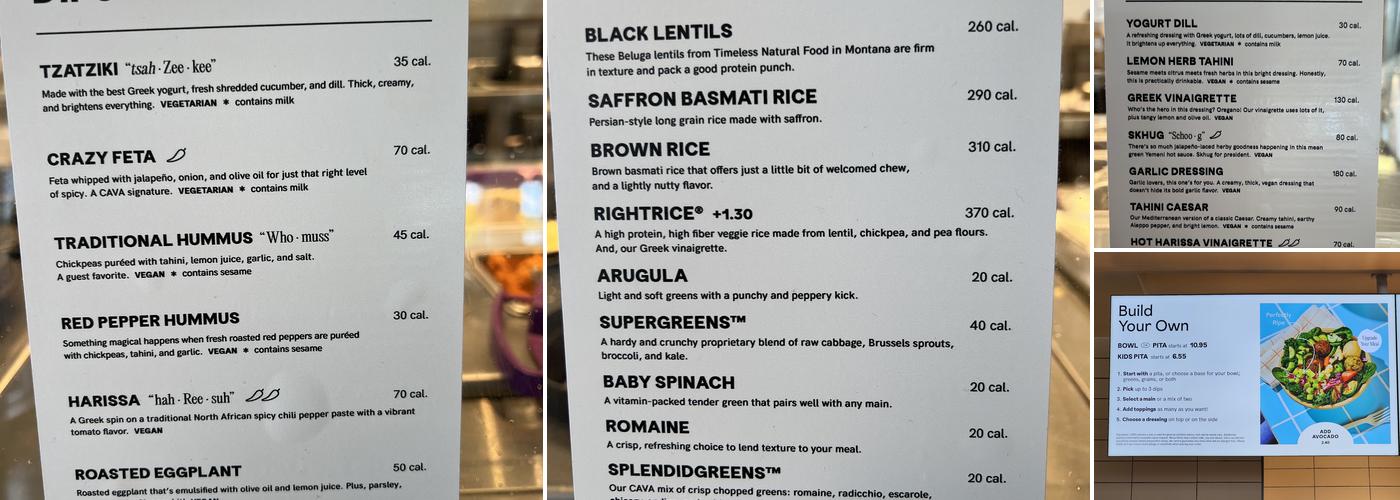 CAVA Menu