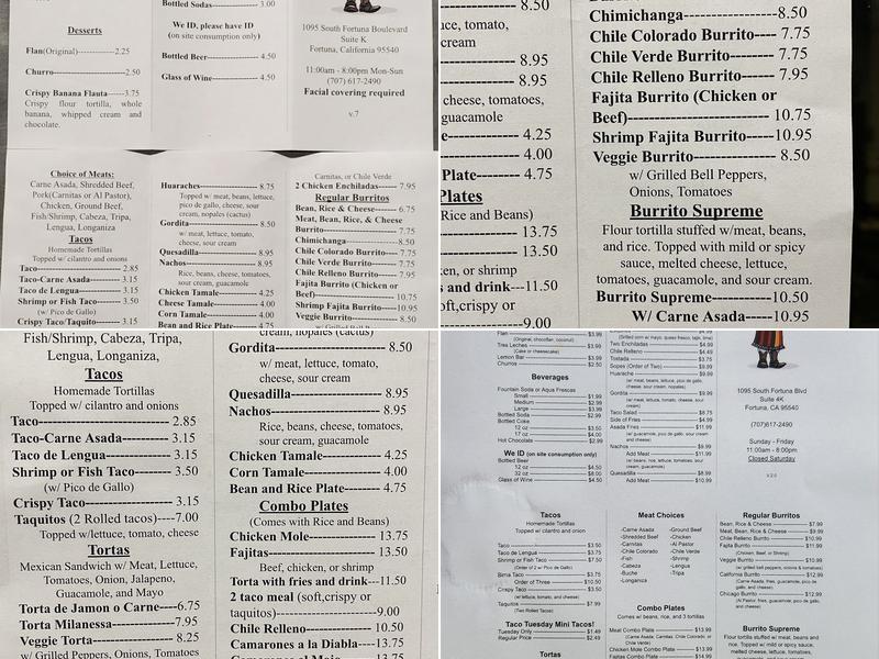 El Paisano Mexican Taqueria Menu