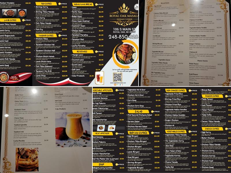 Royal Oak Masala Menu